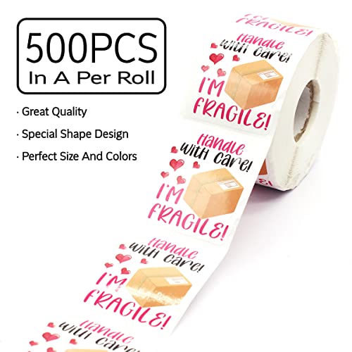 Funny Fragile Stickers,Handle with Care Stickers for Small Business Package Packing 500 Labels Per Roll - color: Handle With Care Sticker