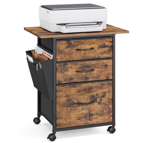 VASAGLE 3-Drawer File Cabinet, Mobile Printer Stand with Storage - color: Brown, size: 3 Drawers