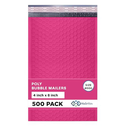 Hot Pink Bubble Mailers 4x8, Self Seal Poly Padded Envelopes #000, 500 Pack - color: Hot Pink, size: 4"x8" / 500 Pack