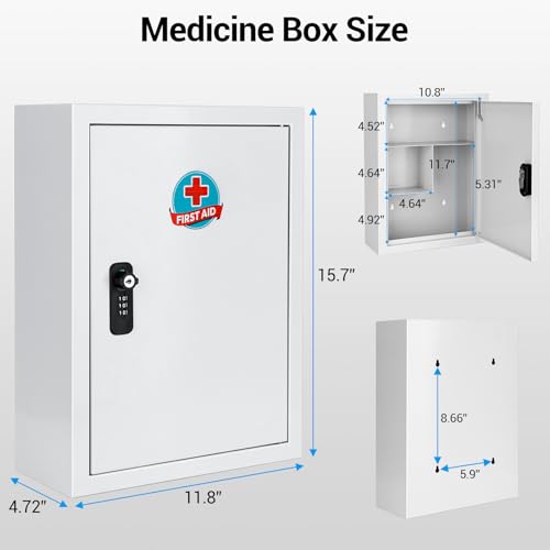 Locking Medicine Cabinet with Combination Lock and Safety Key