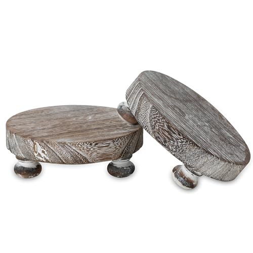 Romadedi Whitewashed Wood Riser, Pillar Candle Holder, 4.7 in, 2 Packs - color: Whitewashed, size: 2 PCS