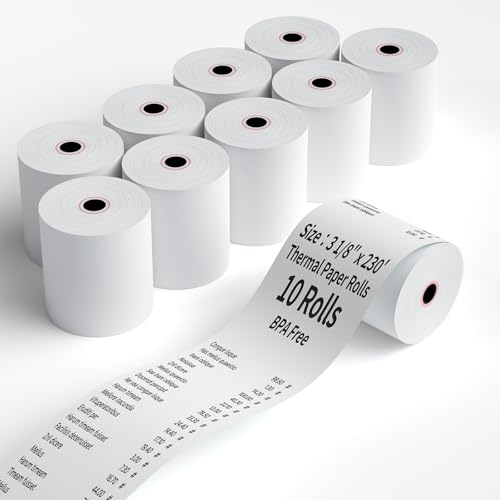 (10 Rolls) 3 1/8" x 230' Thermal Receipt Paper Rolls - size: 3 1/8" x 230', style: 10 Rolls