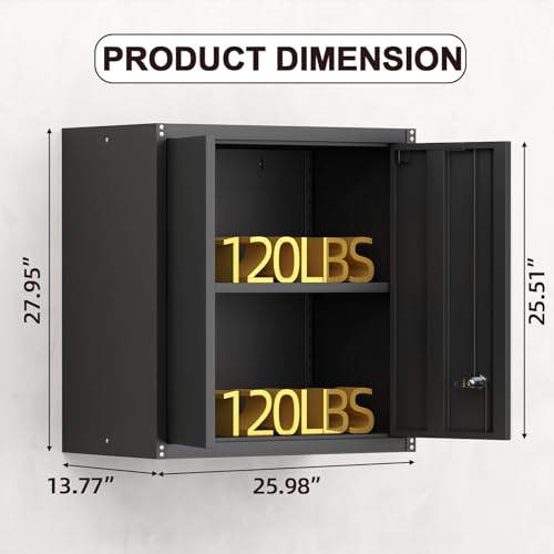 Metal Wall Cabinet, Steel Cabinet Wall Mounted, Lockable Storege Cabinet with Doors and Shelves, Upper Cabinets for Home Office, Pantry, Garage, Black - color: 28"h - Black