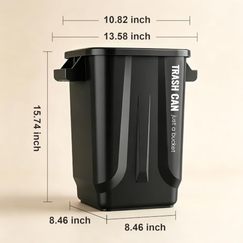Kitchen Trash Can, Plastic Square Trash bin,8 Gallon,Black
