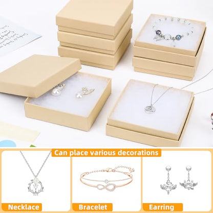 Cardboard Jewelry Gift Boxes, 20 Pack 3.5x3.5x1 Inch, Bulk Cotton Filled Small Jewelry Boxes with Lids for Necklace Ring Bracelet Earring Display Box (Brown) - color: Brown, size: 3.5x3.5x1 Inch (Pack of 20)