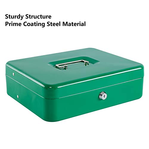 KYODOLED Locking Cash Box with Lock,Money Box with Cash Tray,Lock Safe Box with Key,Money Saving Organizer,11.81Lx 9.45Wx 3.54H Inches,Green XL Large - color: Green