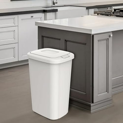 13.3 Gallon Touch Top Kitchen Trash Can, White Plastic Garbage Bin