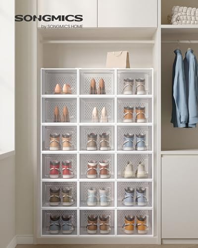 SONGMICS Shoe Boxes, Clear Plastic Sneaker Box, Pack of 18 - color: Transparent + White, size: XXL-18pcs