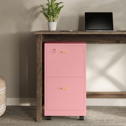 Lavish Home 2-Drawer Wooden File Cabinet with Lock, Pink, 16” x 27” - color: Pink, style: Gold Hardware