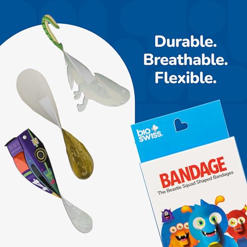 BioSwiss Bandages, Beastie Squad Shaped Self Adhesive Bandage Set, Latex Free, Sterile Wound Care, 24 Count - size: 24-Count Box, style: Beasts