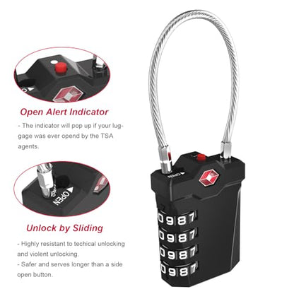ZHEGE TSA Approved Luggage Lock, Travel Lock, 5.5in Flexible Cable (Black) - color: 1p Black
