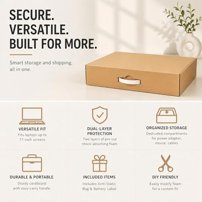 Laptop Shipping Box Kit with Foam & Anti-Static Bag for 10-17 Inch Laptops