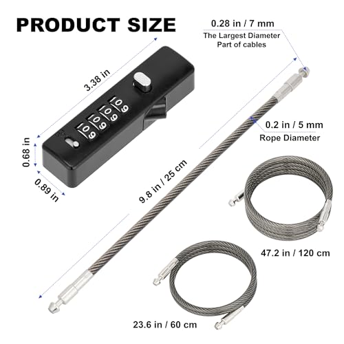 3 Interchangeable Cable Combination Lock, 904EC-Black - color: Black, size: 904EC-9"/23.6"/47.2"