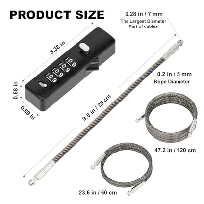 3 Interchangeable Cable Combination Lock, 904EC-Black - color: Black, size: 904EC-9"/23.6"/47.2"