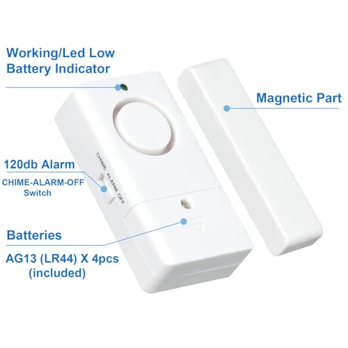 Door Window Alarms, 120DB Door Alarms for Kids Safety, Security Alarm with Chime for Store Pool, 12 Pack - style: 12 Pack