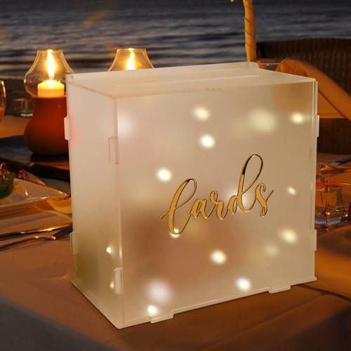 Acrylic Wedding Card Box with String Lights, Frosted Gift Box for Reception - color: Transparent
