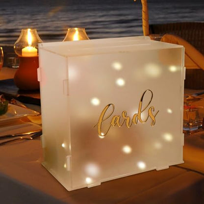 Acrylic Wedding Card Box with String Lights, Frosted Gift Box for Reception - color: Transparent