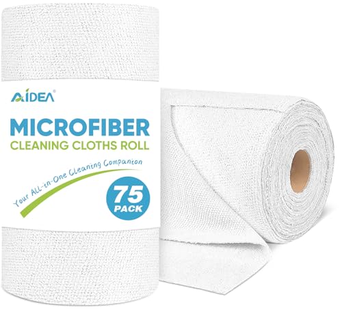 AIDEA Microfiber Cleaning Cloth Roll-75PK, Reusable Paper Towels,11.5×11.5" - color: White