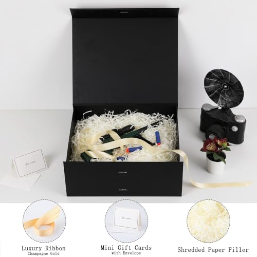 BoxSkivra Black Magnetic Gift Box Large 1 Pack 13X11X5.3 Inch - color: 13X11X5.3Inch-Black-Pack of 1
