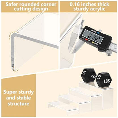 10 Pcs Large Acrylic Display Risers (7" L~9" L), Perfume Shelf Organizer
