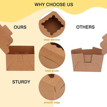 Moretoes 24pcs Small Cookie Boxes with Window, 4x4x2.5In Brown Bakery Boxes - color: Brown