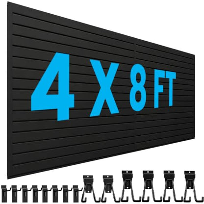 4x8 FT Slat Wall Paneling Wall Storage Systems with 16 Hooks (Black) - color: Black, size: 4x8 FT
