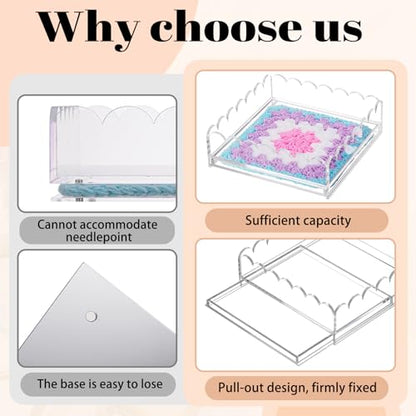 GlikCeil 1 Pcs 6.7" x 6.7" Acrylic Scalloped Tray Large Clear Acrylic Tray with Drawer for Insert Customizable Photos, Art, and Fabric Scalloped Basket for Needlepoint Napkin Frame Display Messages - size: 6.7" X 6.7"