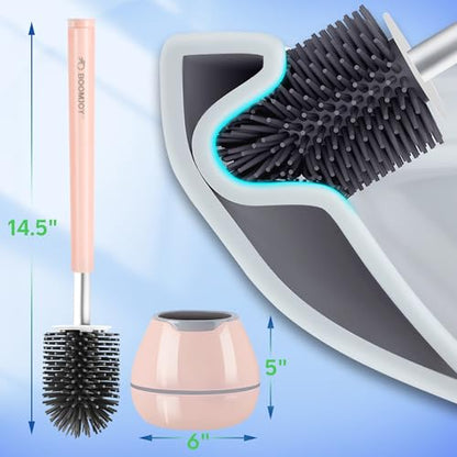 BOOMJOY Toilet Brush and Holder Set, Silicone Toilet Bowl Cleaner Brush, Toilet Scrubber Brush with Tweezers for Bathroom Cleaning, RV Accessories and House Organization Must-Haves - Pink - color: Pink