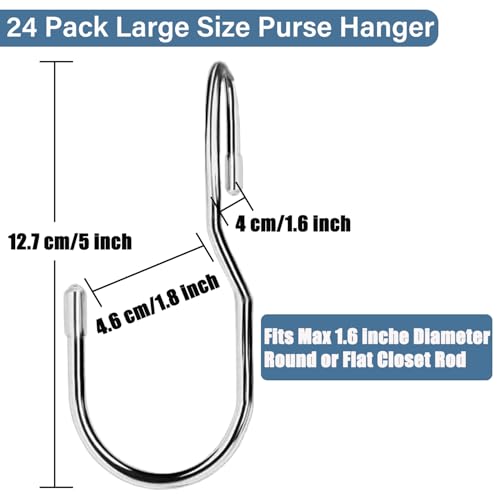 24-Pack Purse Hangers for Closet, Large 5-inch Twist Design Hooks for Bags, Purses, Handbags, Belts, Scarves, Hats (Platinum) - color: 24 Pack Platinum
