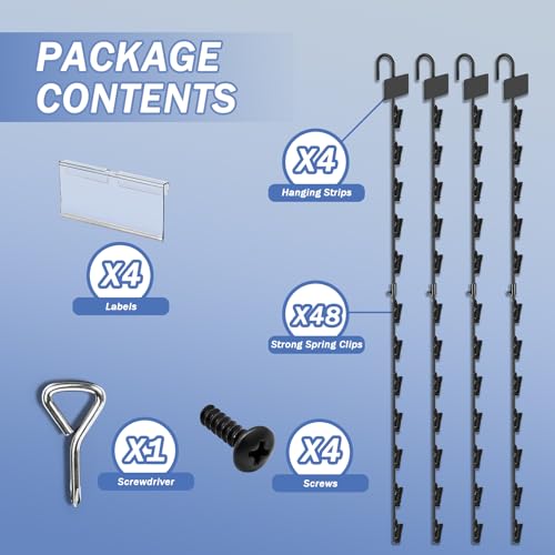Hanging Chip Clip Strips for Merchandising with Hooks, 32 inch Chip Display Rack Stand 48 Clips Potato Chip Bag Holder with Label Headers Metal Retail Display Rack for Snack Candy 4 Pcs Black - size: 4Pcs-Black