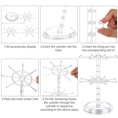 Yuntau 2 Pcs 2 Tier Keychain Display Stand for Bracelet, Rotating - color: Clear