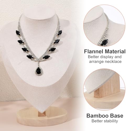 2 Pcs Necklace Display Stand Bamboo, Wooden Jewelry Bust Holder with Beige Velvet, 9.1 Inch Height, 6.6 Inch Width, Ideal for Home or Store Showcase, Organizer and Photography Prop