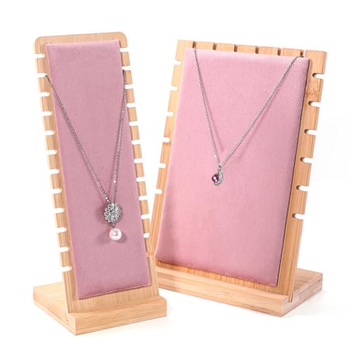 Necklace Display Stands for Selling Necklace Holder Set 3PCS Pink - color: Pink