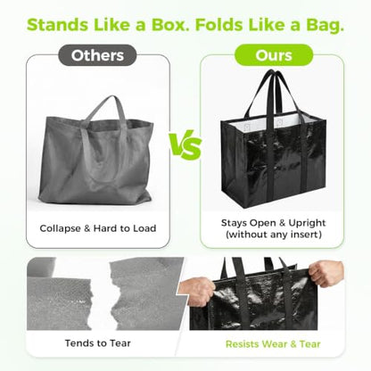 4 Pack Reusable Grocery Bags with Handles Waterproof Shopping Tote Bags - size: 33L