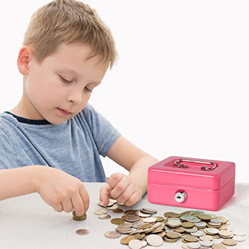 Decaller Mini Cash Box with Lock and Slot, Metal Coin Bank Piggy Bank for Adults & Kids, 4.9" x 3.7" x 2.3", Pink - color: Pink, size: X Small (4.9 Inch)