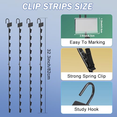 Hanging Chip Clip Strips for Merchandising with Hooks, 32 inch Chip Display Rack Stand 48 Clips Potato Chip Bag Holder with Label Headers Metal Retail Display Rack for Snack Candy 4 Pcs Black - size: 4Pcs-Black