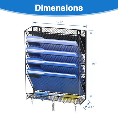 OUTWOLF Magnetic File Holder, 6-Tier Magnetic Wall Hanging File Organizer, Paper Folder Mail Organizer for Office, File Cabinets, Whiteboard, Fridge - color: Magnetic Black