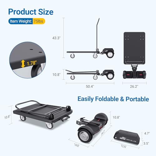 Electric Platform Truck, 661lbs Capacity Heavy Duty Flatbed Cart, 1000W Powered Hand Truck Cart, for Warehouse Sorting, Supermarket Stocking, Farm, Hotel, Construction & Logistics Use