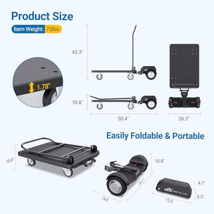 Electric Platform Truck, 661lbs Capacity Heavy Duty Flatbed Cart, 1000W Powered Hand Truck Cart, for Warehouse Sorting, Supermarket Stocking, Farm, Hotel, Construction & Logistics Use