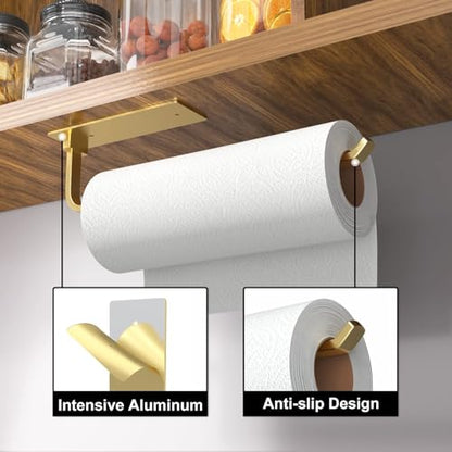 Paper Towel Holder Under Cabinet, Self-Adhesive or Drilling, Gold - color: Gold