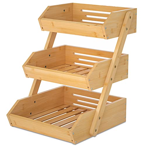 Merysen 3-Tier Bamboo Fruit Basket for Kitchen Countertop, Self-assembly - size: 3 Tier Bamboo