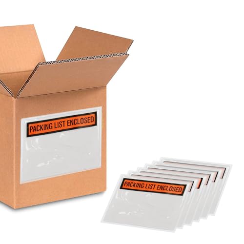 PSBM 1000 PCS, 4.5 x 6 Inch, Panel Face Back Side Load Packing List Envelopes, Orange/Black Printed for Invoices & Slips - size: 4.5 Inch x 6 Inch Orange/Black / Back Side Load