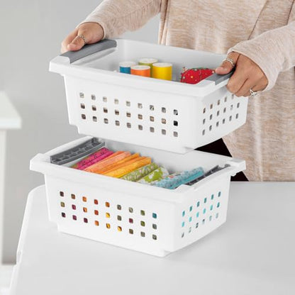 Sterilite Small Stacking Basket Plastic Storage Organizer, White, 4-Pack - size: 4 Pack, style: Small