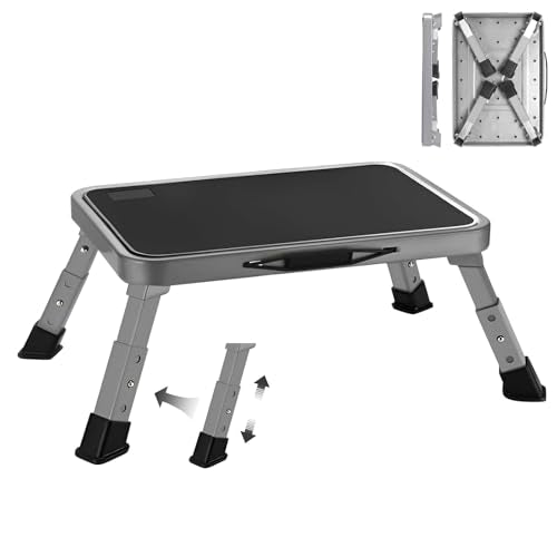 RV Step Stool Foldable 1-Step Ladder Sturdy Metal Stable Step Stool with a Non-Slip Platform Supports up to 500 lb with Non-Slip Rubber Feet, Easy to Carry (3-Level) - size: 3-Level