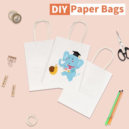 RACETOP Recycled Small White Kraft Paper Bags with Handles - color: White 5.8x3.2x8.25, size: 1 Count (Pack of 100)