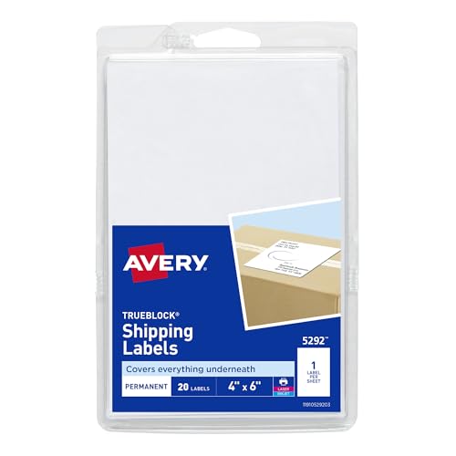 Avery Printable Shipping Labels, 4" x 6", White, 20 Blank Address Labels (05292) - size: 1 Count (Pack of 1)