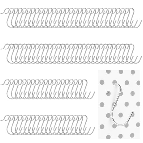 Small Pegboard J Hooks - 80pcs Metal Peg Board S Hangers for Tiny Holes - color: Silver