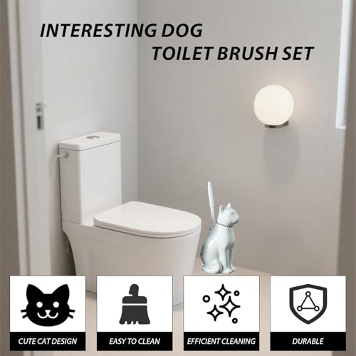 Comeon Ceramic Cat White Toilet Brush and Holder Set with Plastic Handle - color: White, size: Cat