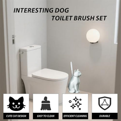 Comeon Ceramic Cat White Toilet Brush and Holder Set with Plastic Handle - color: White, size: Cat