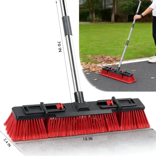 18inch Heavy-Duty Push Broom 70 in Handle Stiff Bristles Outdoor Cleaning